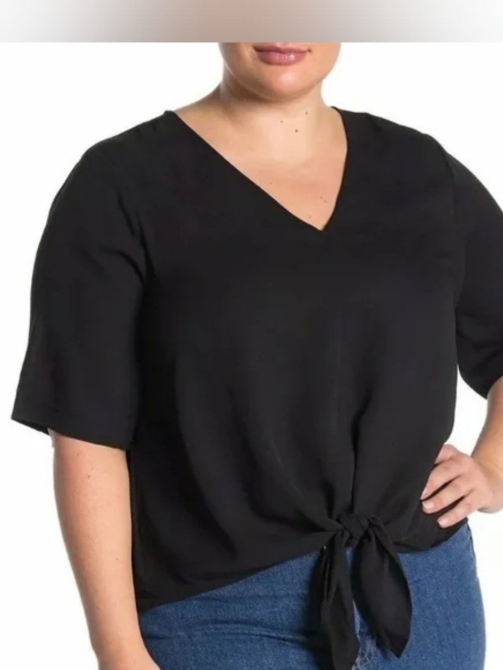 lavender field Black V-Neck Tie-Front Tunic Top